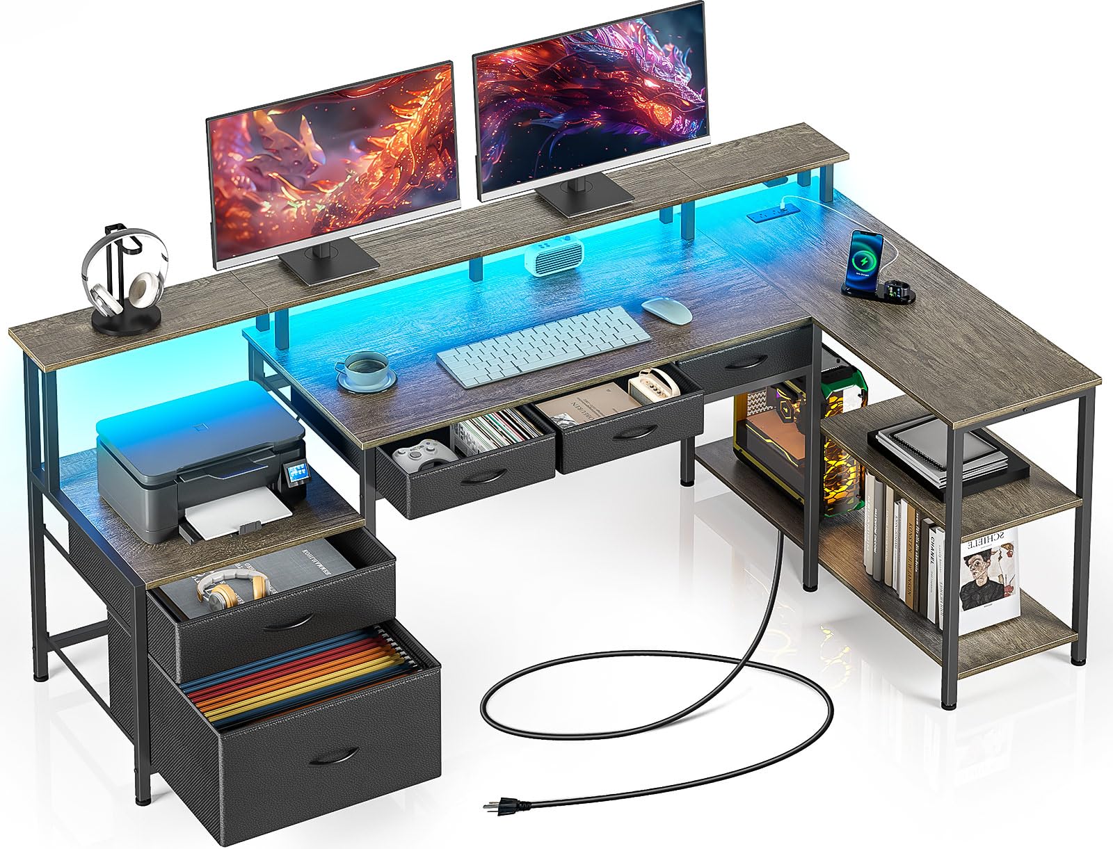 Amazon.com: Seventable L Shaped Desk with File Drawers, 64