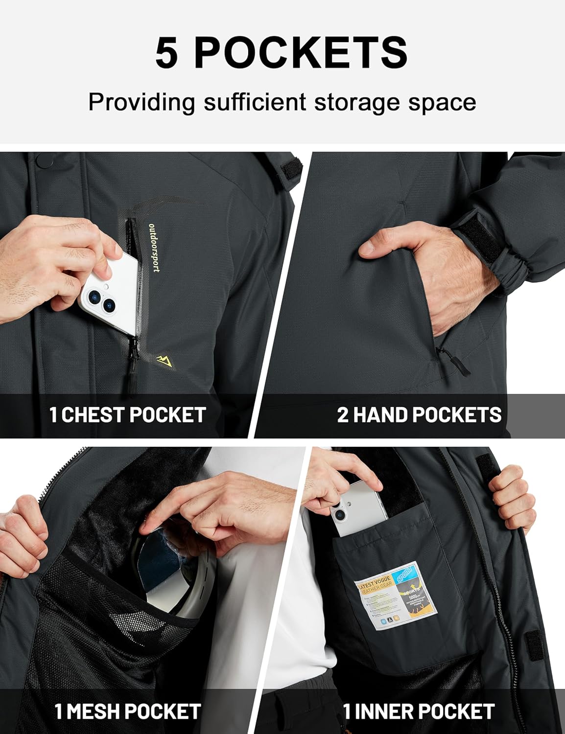 MAGCOMSEN Winter Coats for Men Ski Snow Jacket Waterproof Fleece Insulated Jackets Outdoor Snowboard Warm Parka Raincoat - Image 5