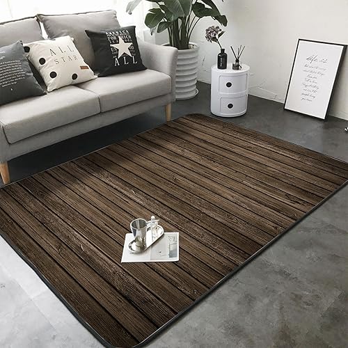 Miniatura 3 de Tapete de esponja lavable para dormitorio de niños y niñas, panel de madera marrón, decoración rústica de pared con textura de pared, alfombra