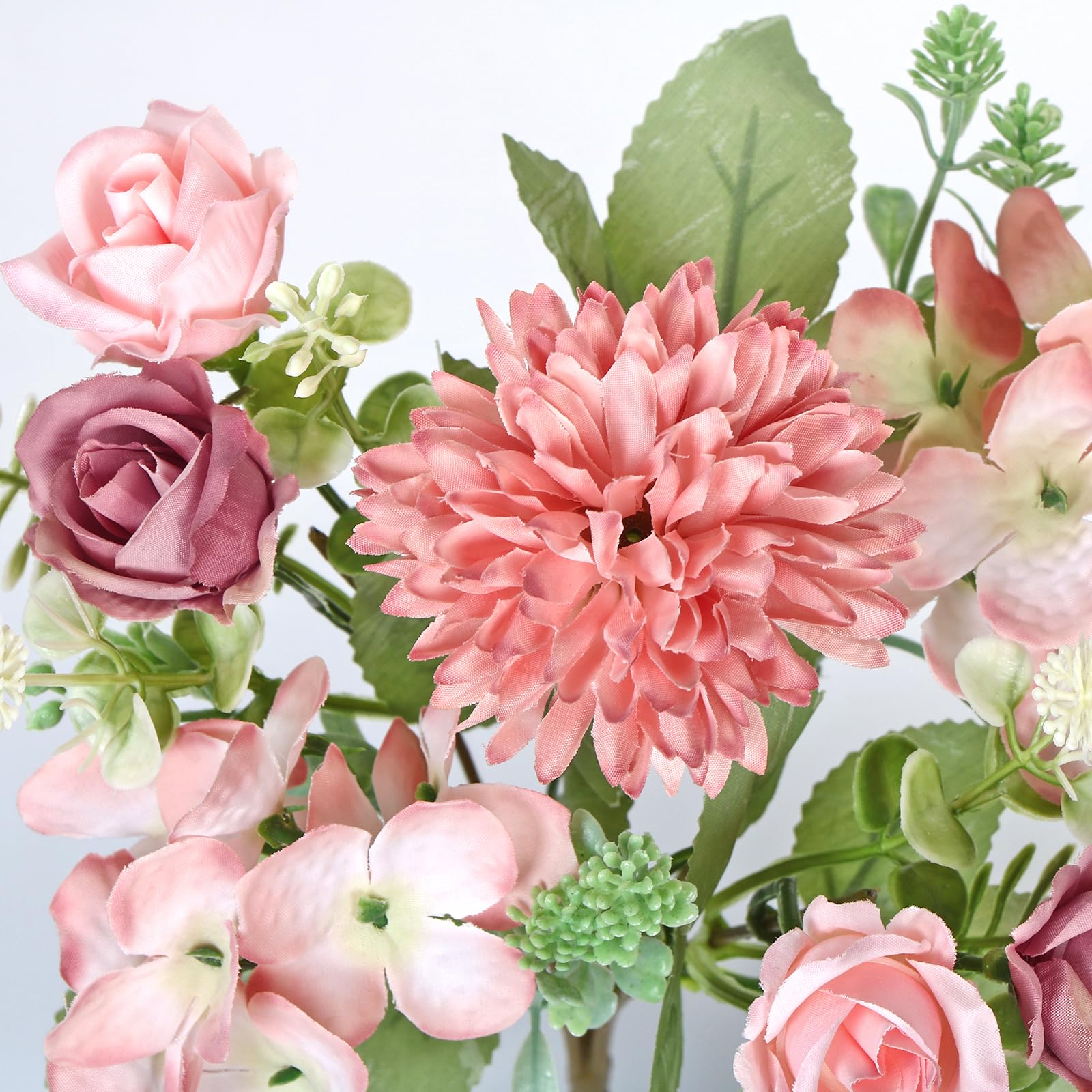 DEMIUKO 2 Bunches Artificial Flowers Pink Hydrangea Fake Roses Flowers Bouquet 12in Faux Silk Flowers Arrangement Indoor Floral Plants for Wedding Party Table Centerpieces Spring Home Vase Decor - Image 4