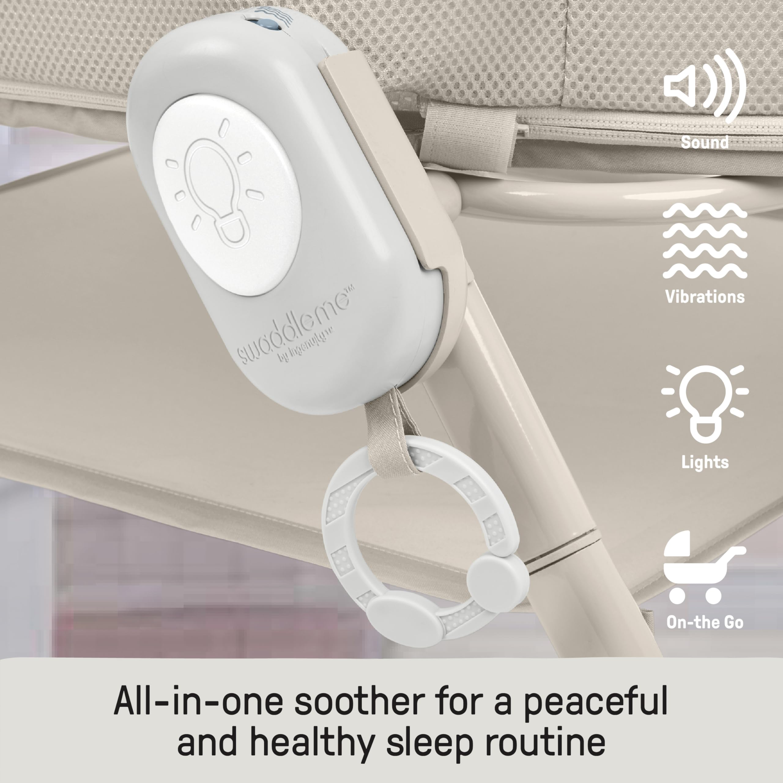 Ingenuity Snooze & Stow Easy-Folding Stubenwagen mit Sound, Licht und Vibration, tragbarer Baby-Stubenwagen mit Einhand-Klappmechanismus, Netzseiten, Ablagefach und Rädern