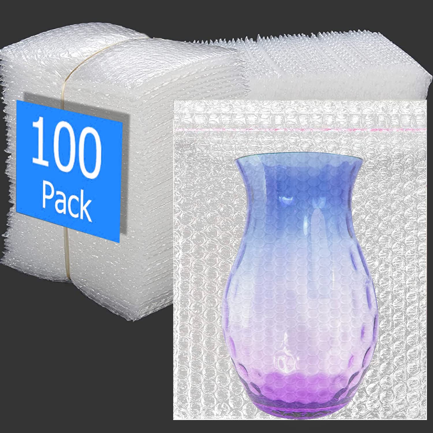 Pack of 100 Self-Sealing Bubble Bags 6x10inches for Shipping and Storage, Premium Clear Double-Layered Pouches