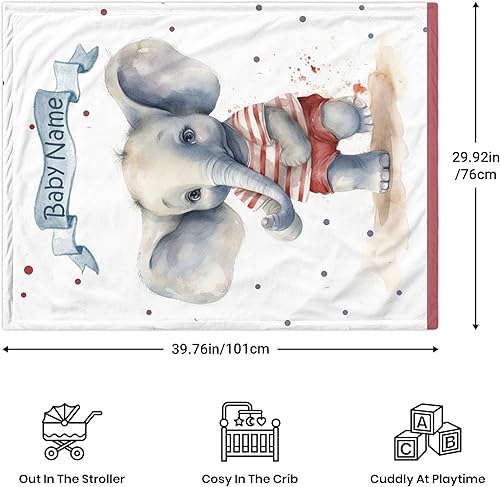 Miniatura 4 de Manta de bebé personalizada de elefante con nombre para niñas, mantas de recepción deportivas para bebés recién nacidos, mantas personalizadas para