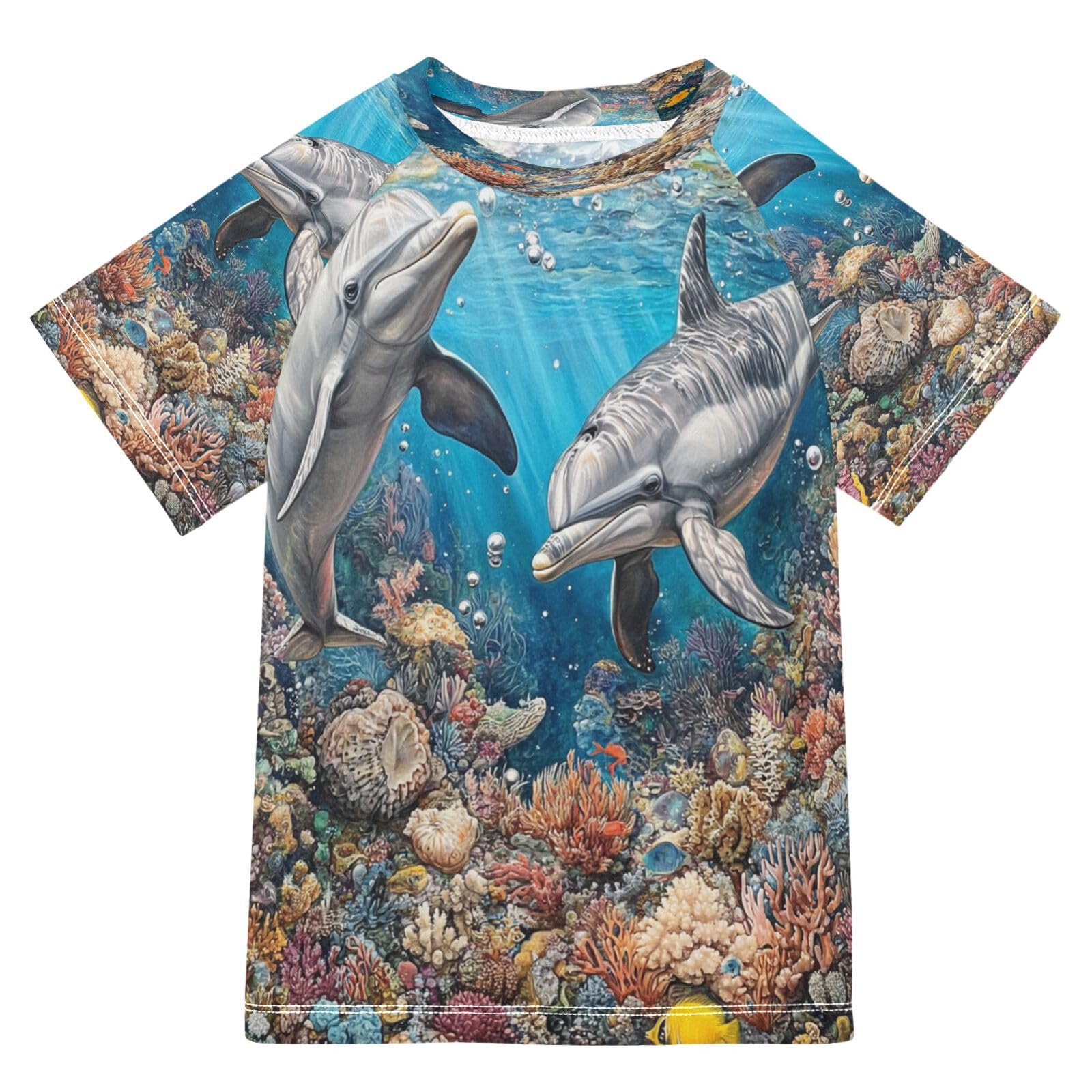 Boys Sun Shirts UV Protection Short Sleeve Rash Guard Swim Shirt Dolphin Water Shirt Rashguard 4T,2
