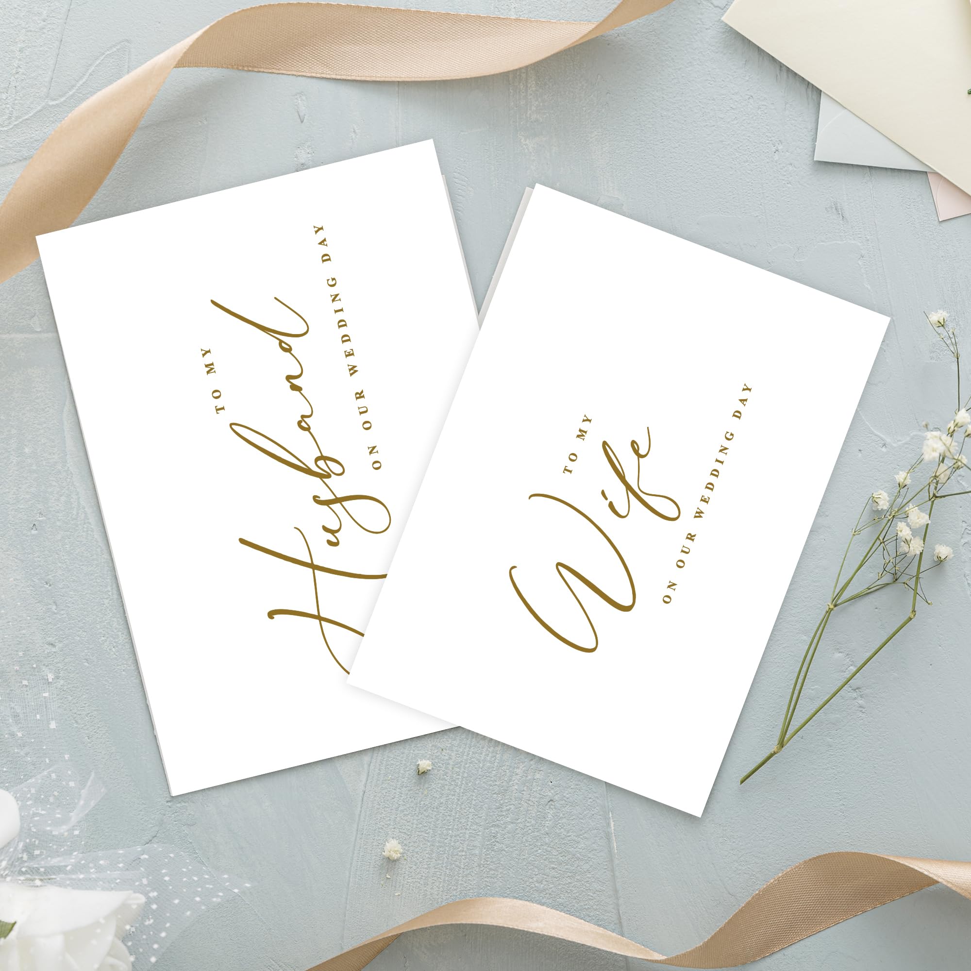 LADY&HOME Set of 2 Wedding Day Cards with Foil Accents and Envelopes,To My Bride On Our Wedding Day Card,To My Groom On Our Wedding Day Card (C2: Husband & Wife) - Image 3