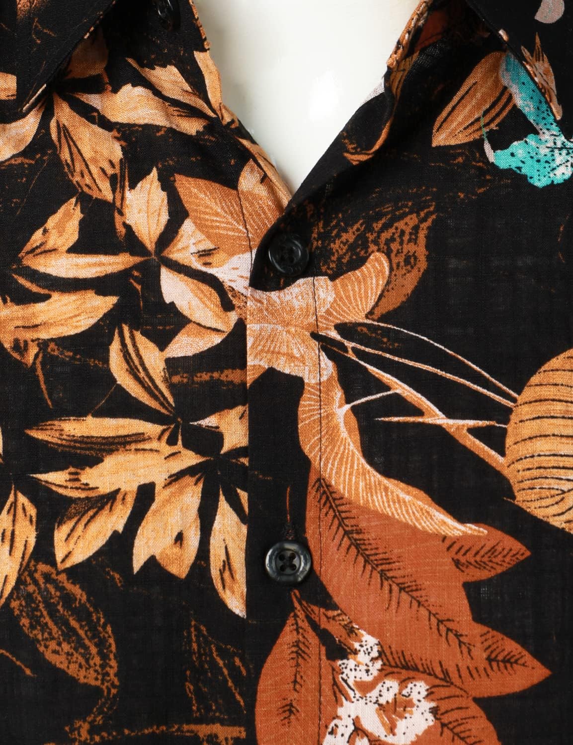 JOGAL Men's Flower Casual Button Down Short Sleeve Hawaiian Shirt Black Brown Small