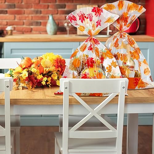 Miniatura 7 de 30 bolsas grandes de celofán para regalo de Acción de Gracias, bolsas de regalo de otoño de 19.7 x 27.6 pulgadas, bolsas de regalo de plástico para