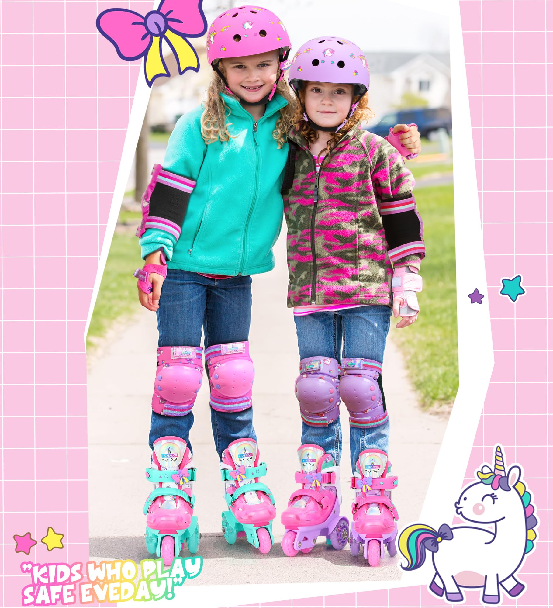Unicornio Rodilleras Protección Patines Infantiles con Bolsa de Cordón para Patinaje Skateboard Bicicletas