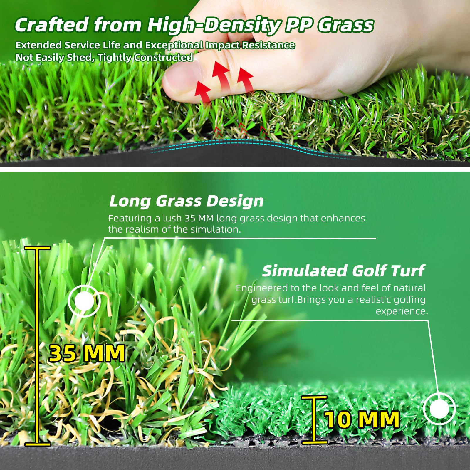 Roykaw 5x4ft Thickened Golf Hitting Mat, Artificial Turf Golf Practice Mat for Indoor Outdoor Chipping & Swing, Golf Training Mat, Dual Grass Turf & Non-Slip Backing