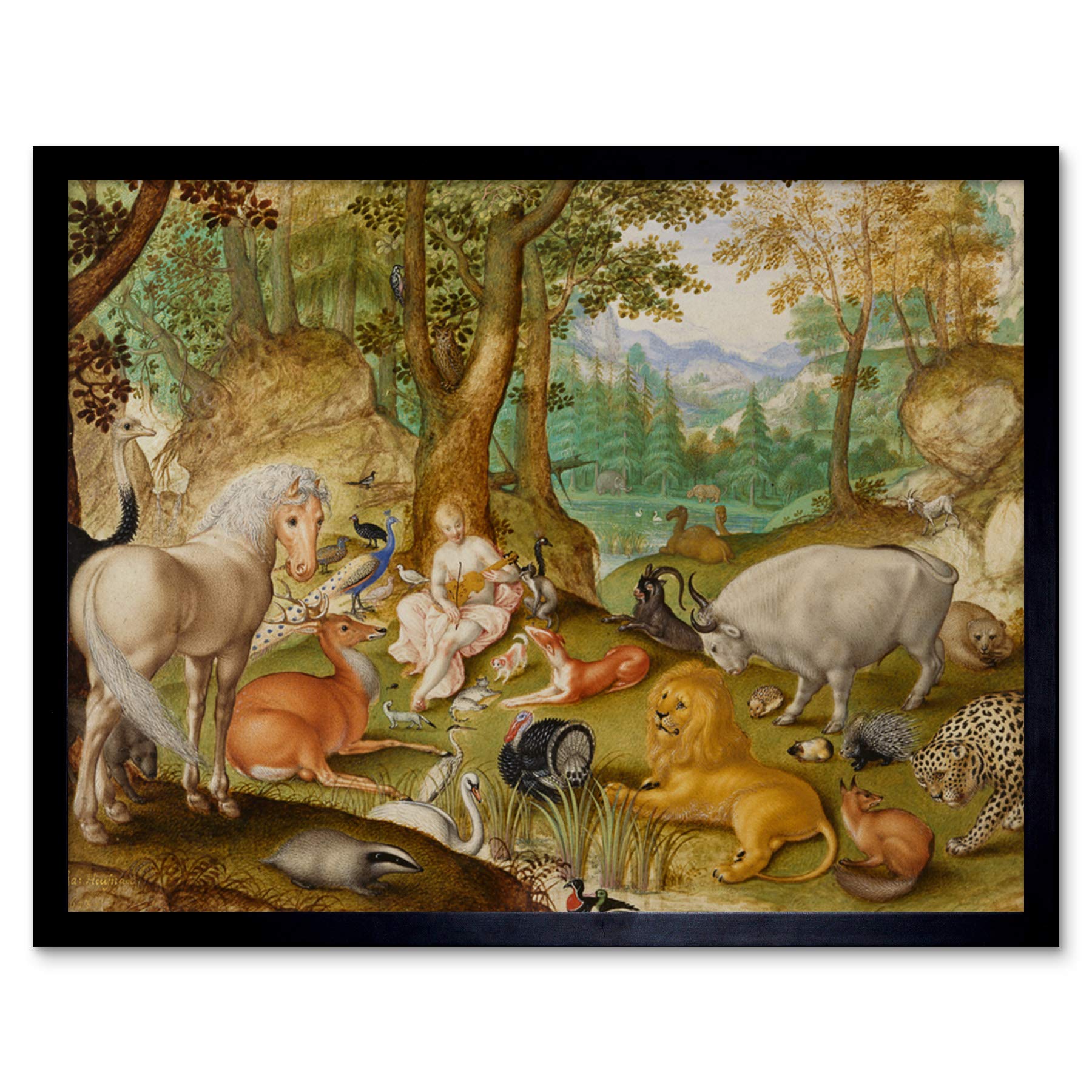 Fine Art Prints Framed Black 12X16 Jacob Hoefnagel Orpheus Charming The Animals Art Print Framed Poster Wall Decor 12X16 Inch