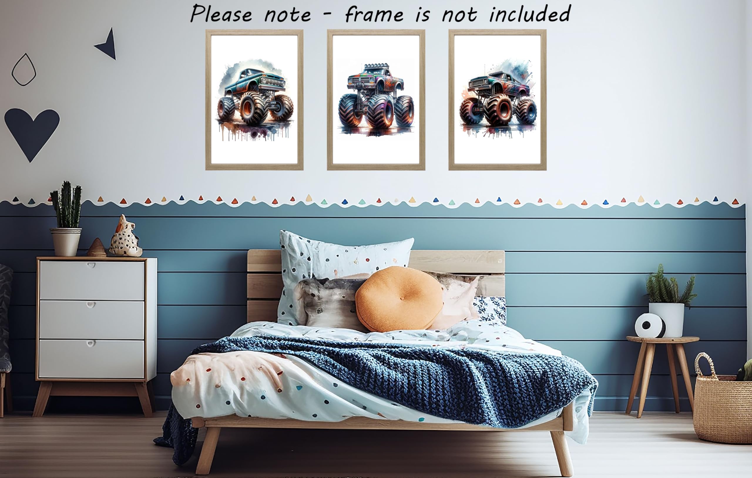 Monster Trucks Set of 3 Unframed Poster Prints for Boy Girl Nursery Bedroom Playroom Watercolour Design, Wall Art Cars Decor - Image 4