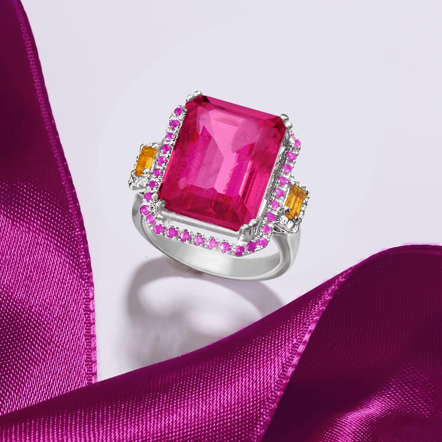 Ross-Simons 14.00 Carat Pink Topaz and .80 ct. t.w. Multi-Gemstone Ring in Sterling Silver - Image 5