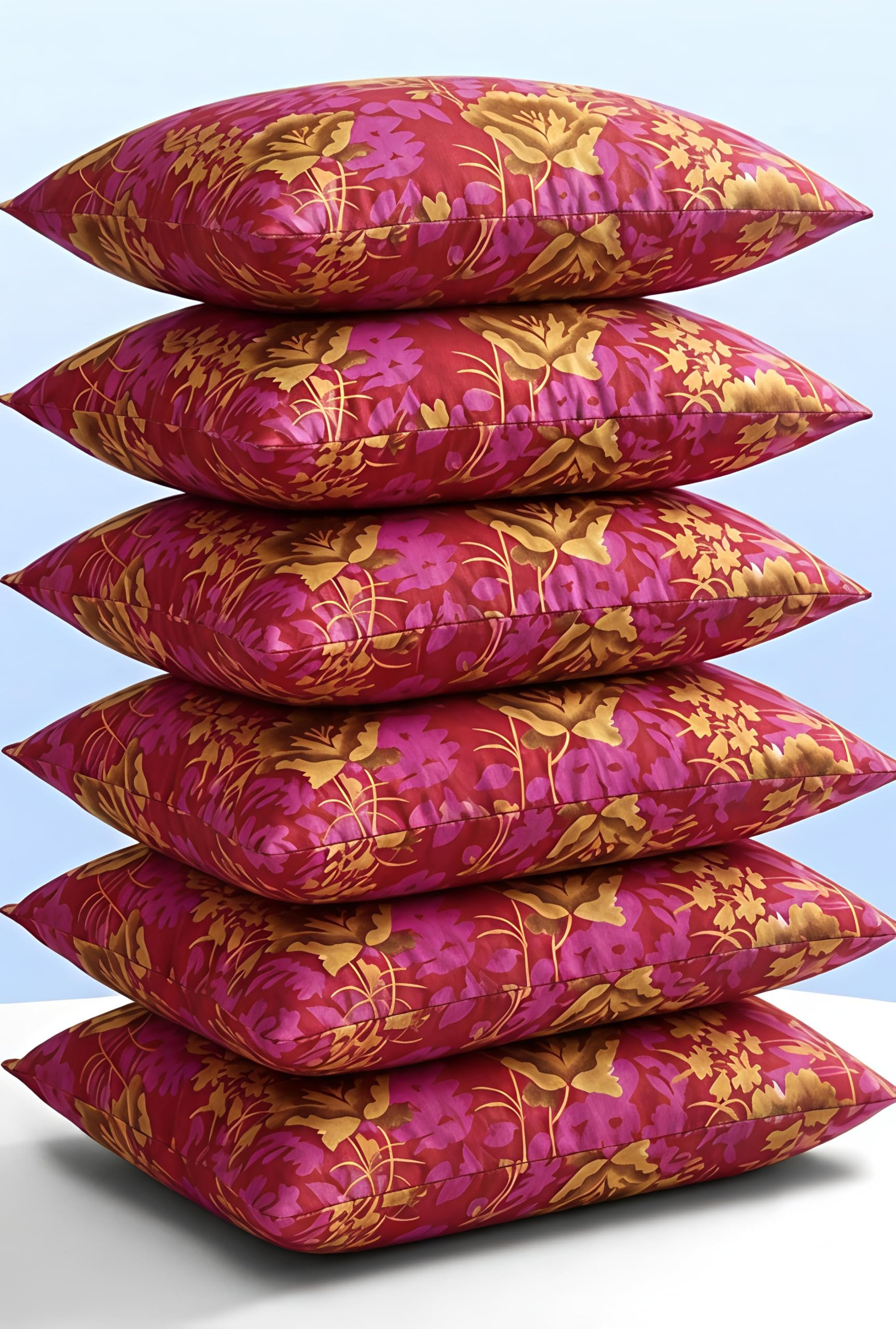 Microfiber Soft & Fluffy Sofa Pillow Pack of 6 Cushions 16 inch x 16 inch | Microfiber Filled Throw Pillows for Diwan & Living Room | Lightweight Square Bed Takiya & Cot Pillows (Pink)-image-44