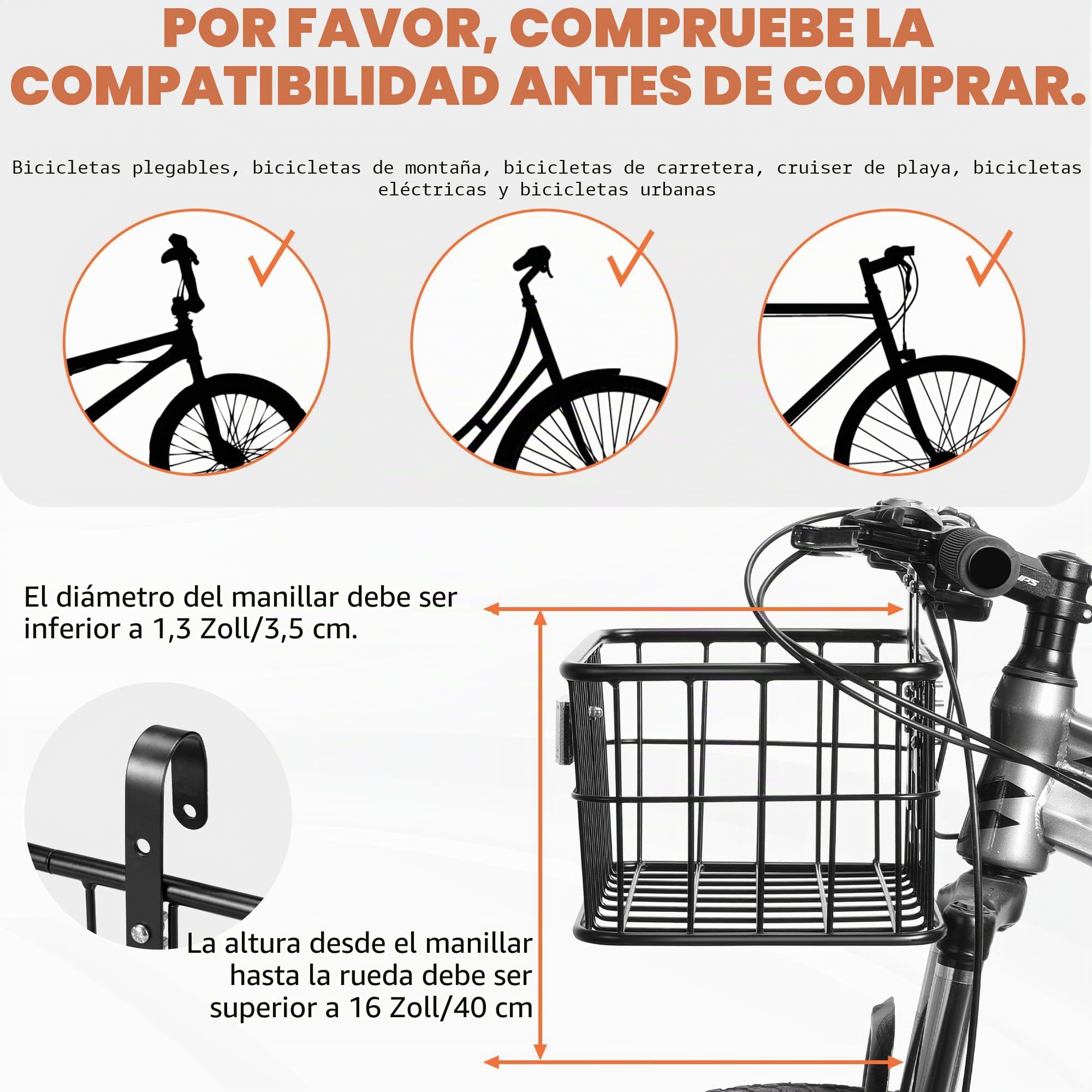 CDYWD Cesta para bicicleta delantera con bolsillo interior extraíble, gran cesta de manillar para bicicleta, para hombres y mujeres, cesta para bicicleta eléctrica, scooter, bicicleta de montaña