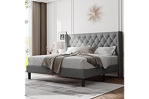 Feonase King Size Upholstery Bed Frame with Classic Wingback, Tufted Nailhead Trim...
