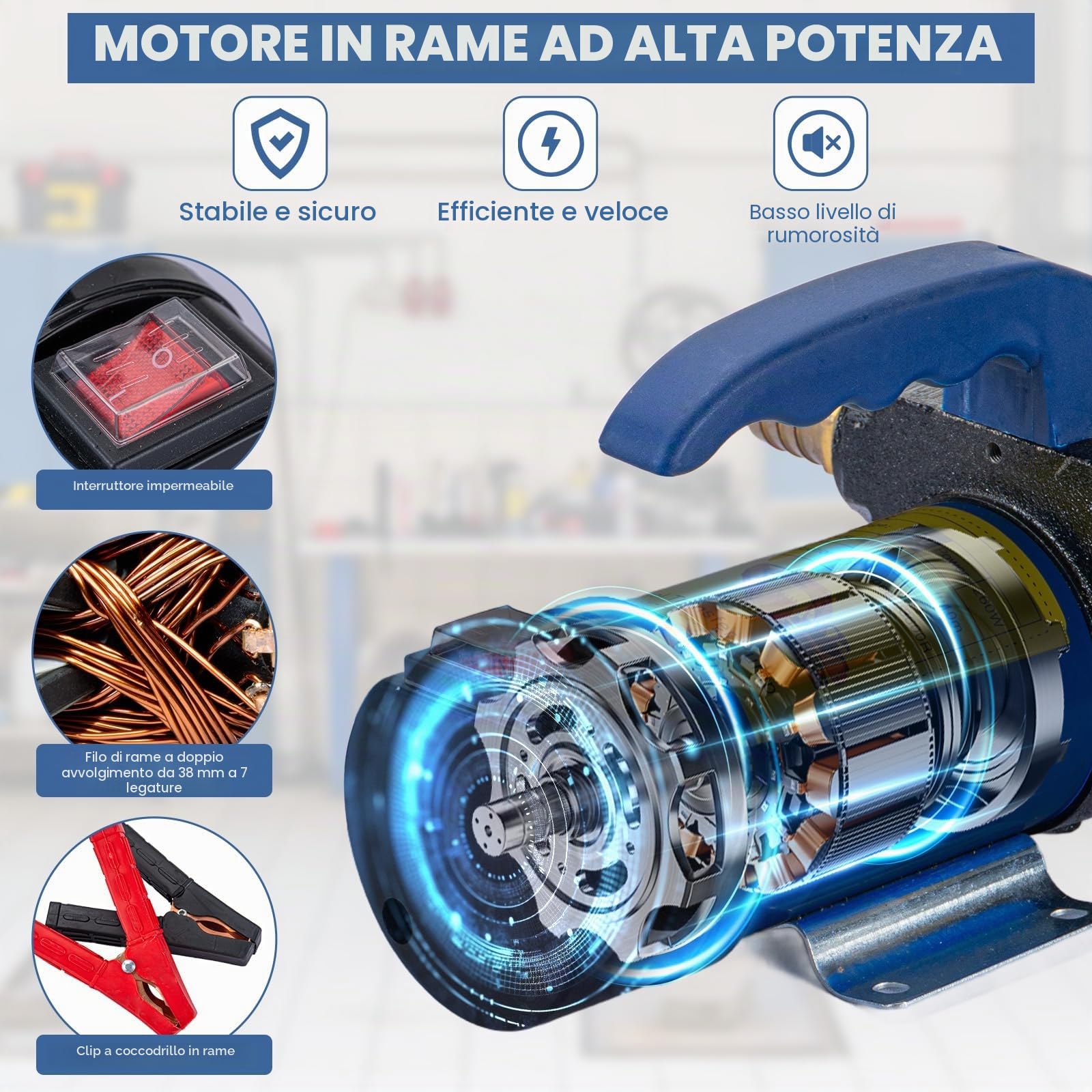 Pompa di trasferimento diesel con ugelli di spegnimento automatico 12V 260W Pompa di trasferimento del carburante elettrica Pompa di aspirazione dell'olio 45L/Min con motore in rame