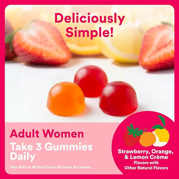 SmartyPants Women's Multivitamin Gummies, Omega 3 DHA/EPA, Methylfolate, CoQ10, Vitamin D3, C, B12, B6, A, K, Zinc, Three Fruit Flavors, 90 Count (30 Day Supply) 6