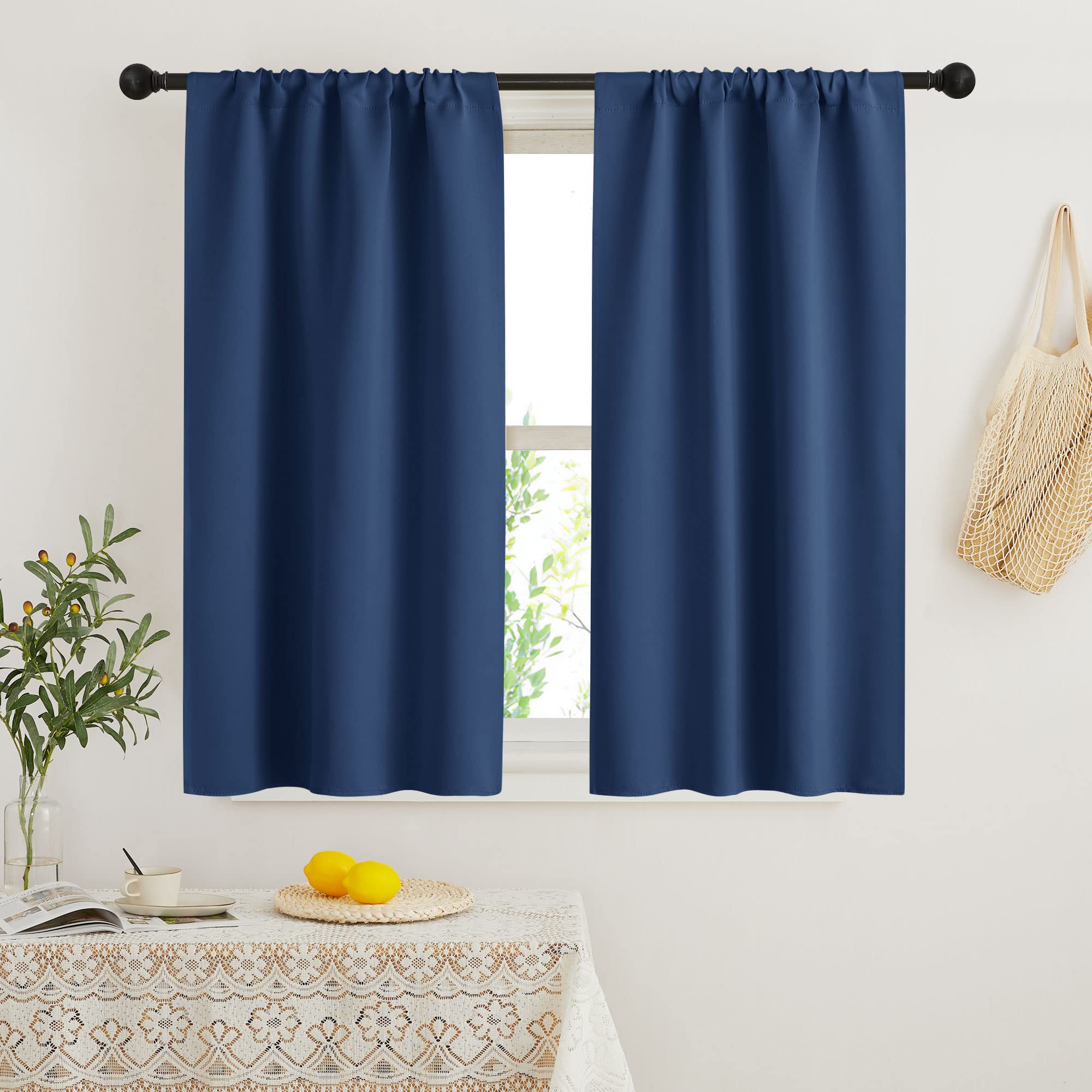 RYB HOME Blackout French Door Window Curtain Covering, Rod Pocket Thermal Insulated Privacy Non See Through Drapes for Bathroom Window, Width 29 by