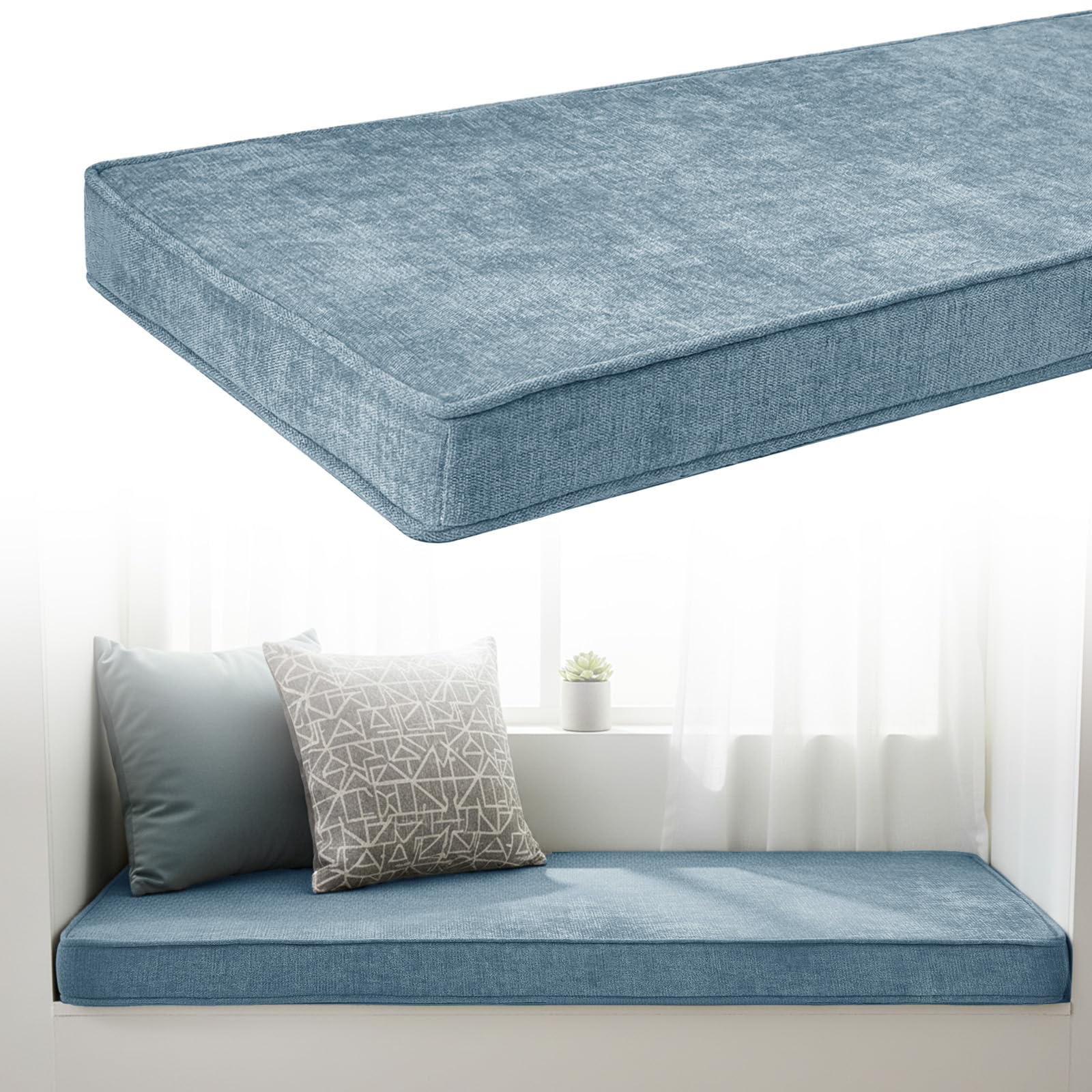 Chenille Bench Cushion 5cm Thick, Anti-Slip Bay Window Seat Pad 170x50x5cm