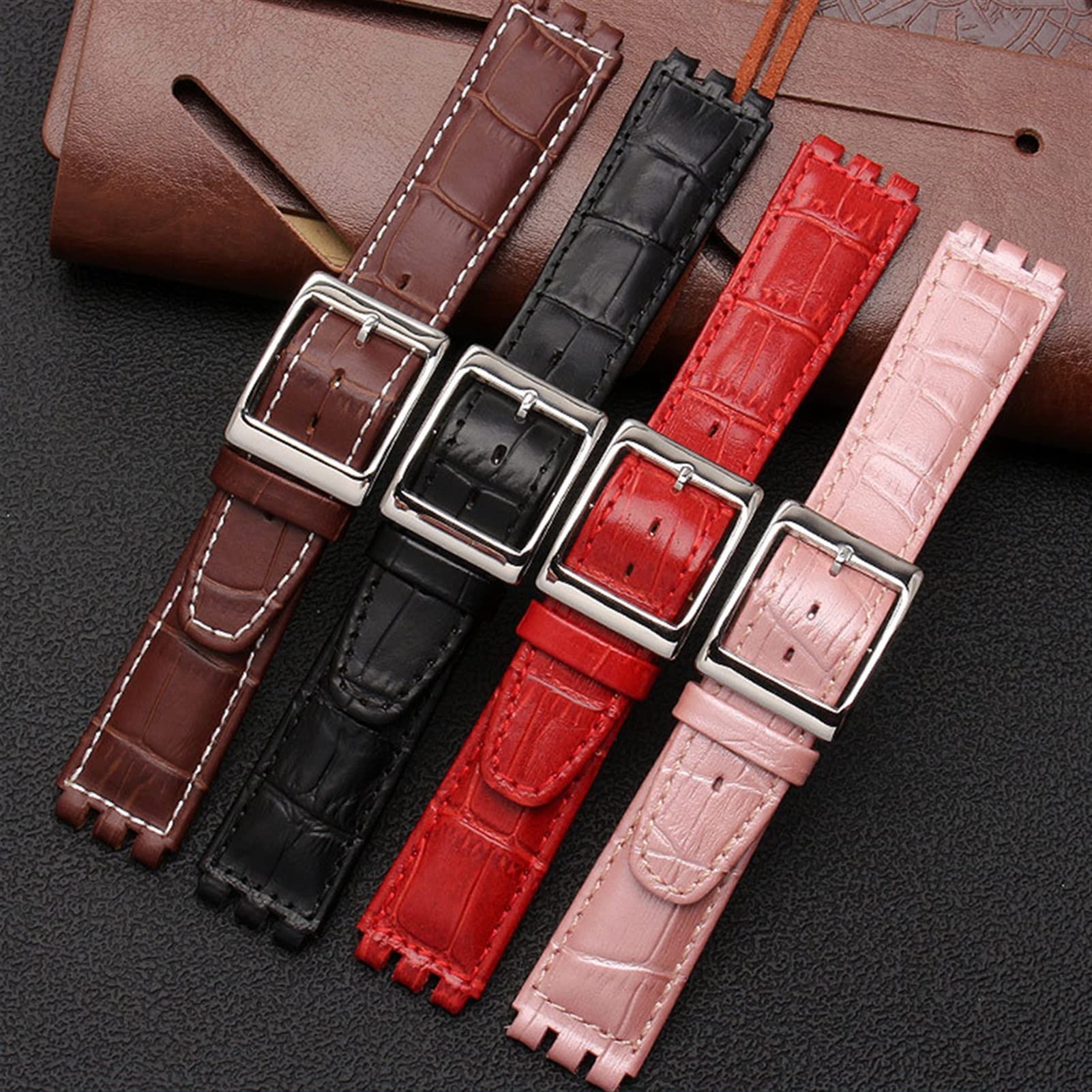 17mm 19mm Véritable Cuir De Veau Bracelet Bracelet Pour Swatch Watch Band Hommes Femmes Alligator Motif Bracelet Accessoires