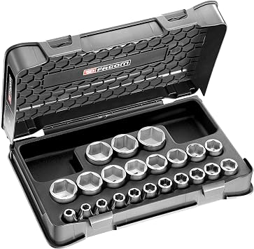 Facom - Set of 1/2 inch 6 Metric Sockets - S.401B - Complete Tool 22 Pieces - Includes 22 Sockets, 1 Pictogram Sheet, 1 Empty Box and 1 Thermoformed Tray - Robust Tools