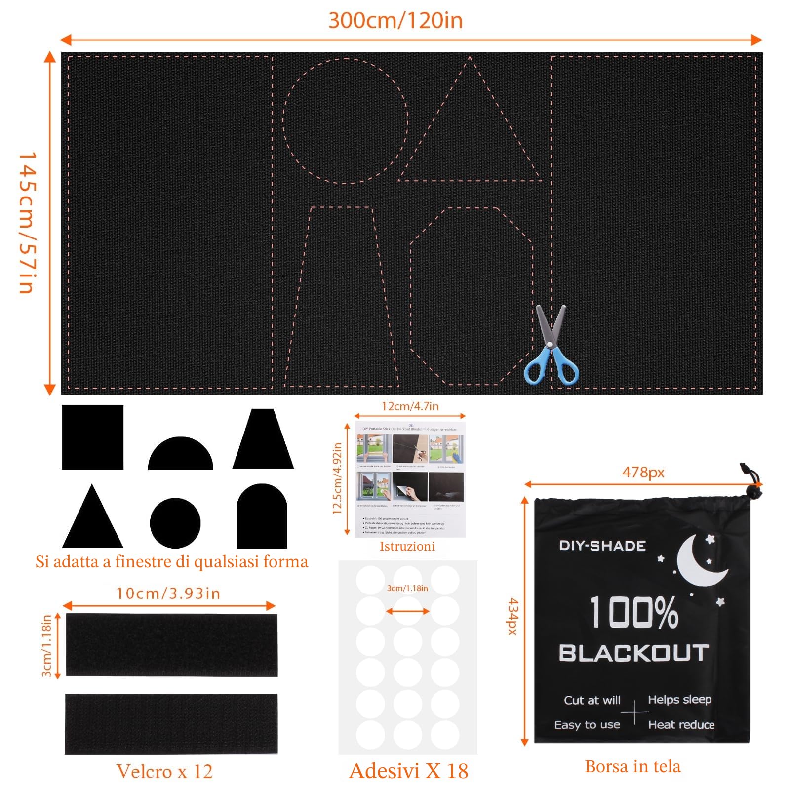 Tenda Oscurante 300 x 145 cm Tessuto Oscurante Portatile per Finestre per Interni