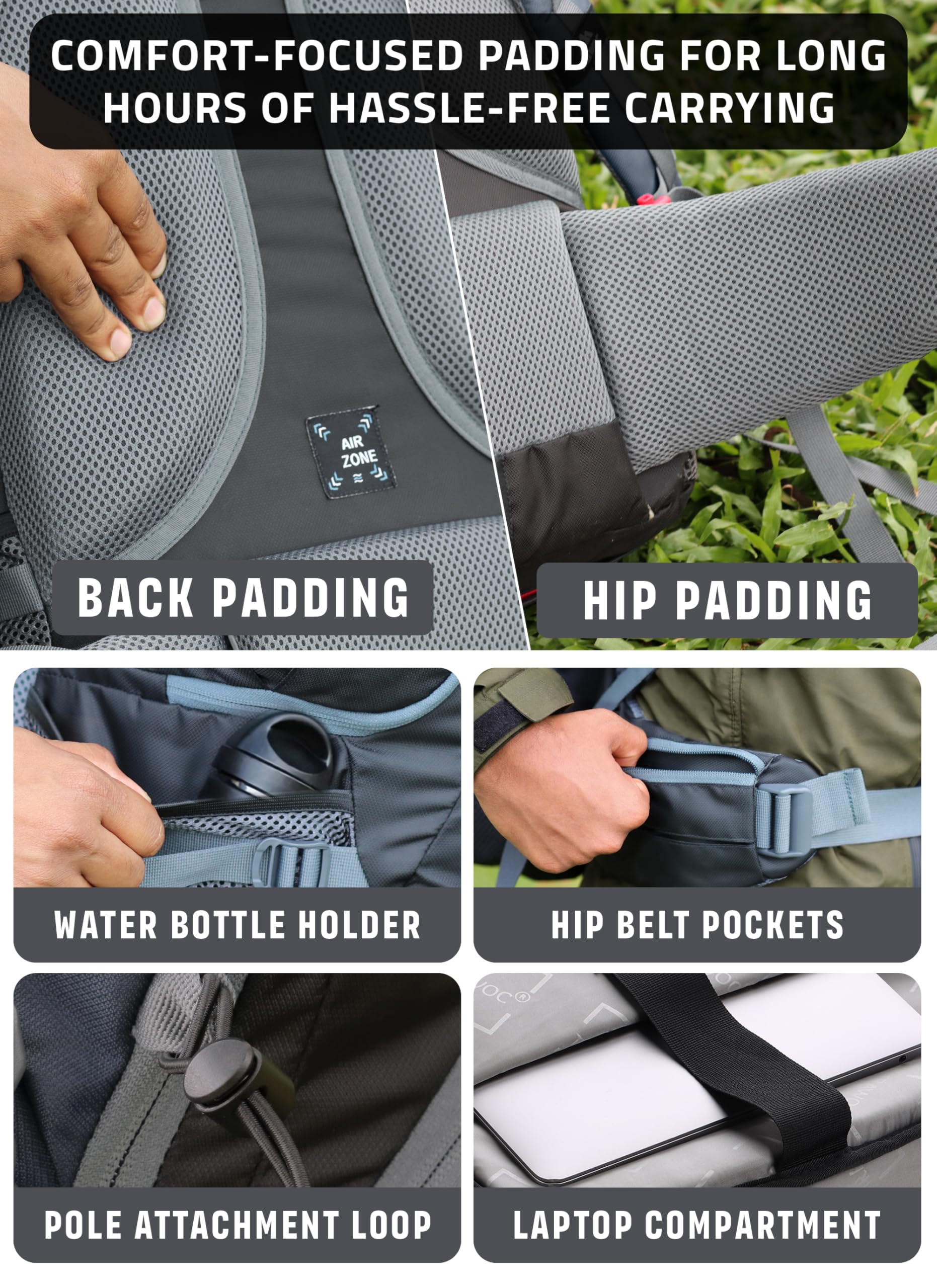 TRAWOC VALOR MAX 75 Ltr Travel Backpack Camping Hiking Trekking Bag Rucksack for Men & Women with Rain Cover/Shoe Compartment, Grey, 3 Year Warranty 4