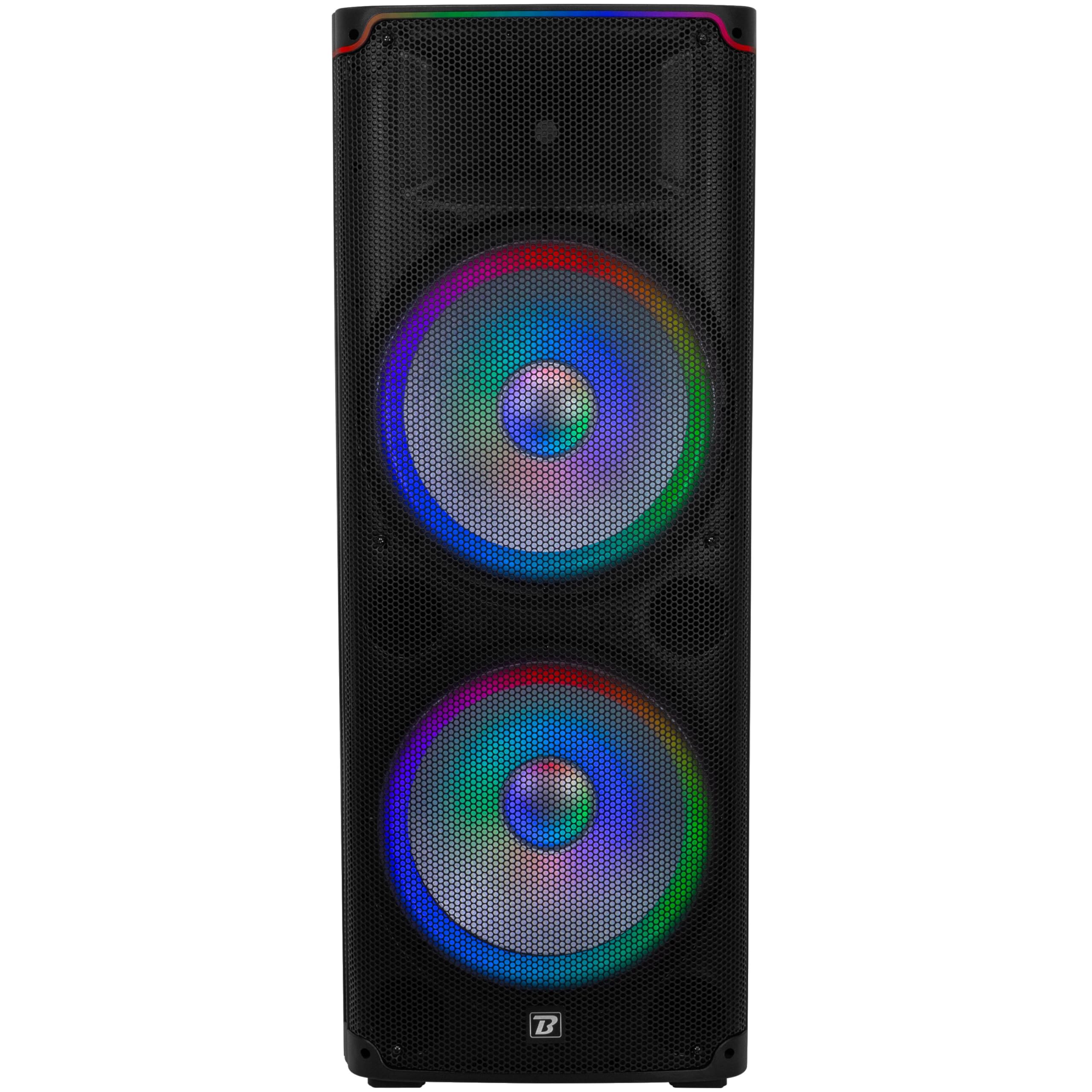 BoomToneDJ BS215A LED – Enceinte Sono Active 2x15 avec Bluetooth, USB/SD, Radio FM et éclairage LED intégré pour soirées, karaoké, Bars et événements. Puissance de 250 W RMS.