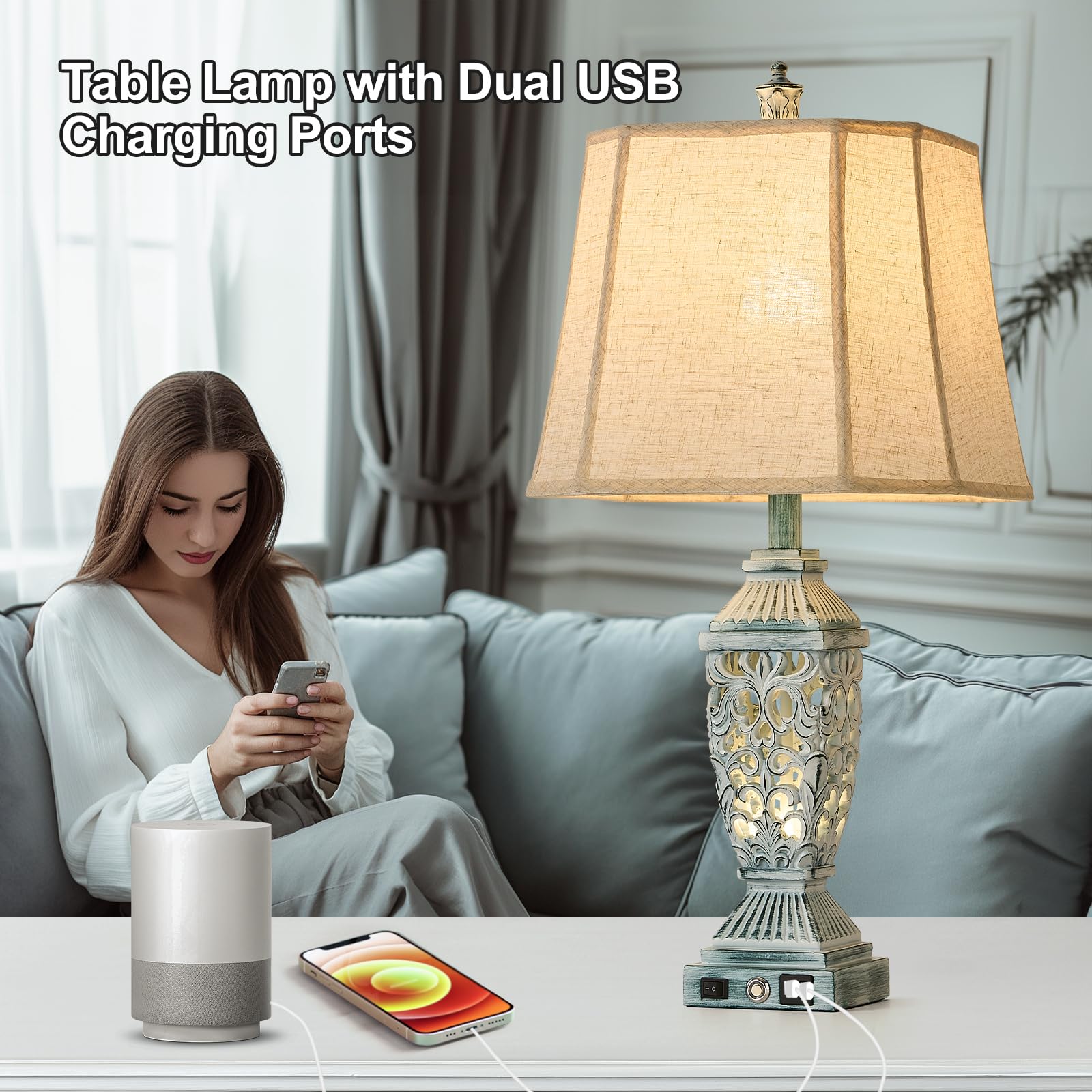 AIDENOEY Lámpara de escritorio White Wash con cepillo verde-2