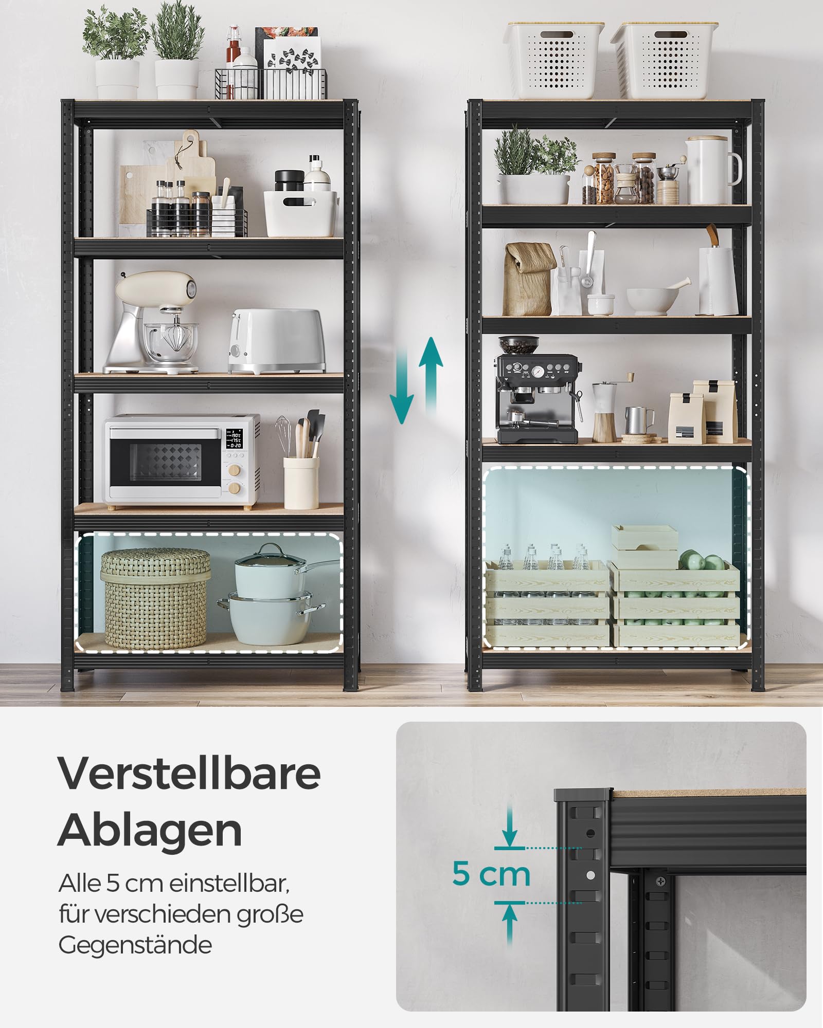 SONGMICS Schwerlastregal, 3er Set, Kellerregal, Lagerregal, 40 x 90 x 180 cm, Regal mit Stahlgestell, bis 875 kg belastbar, 5 verstellbare Ablagen, schwarz GLR040B03