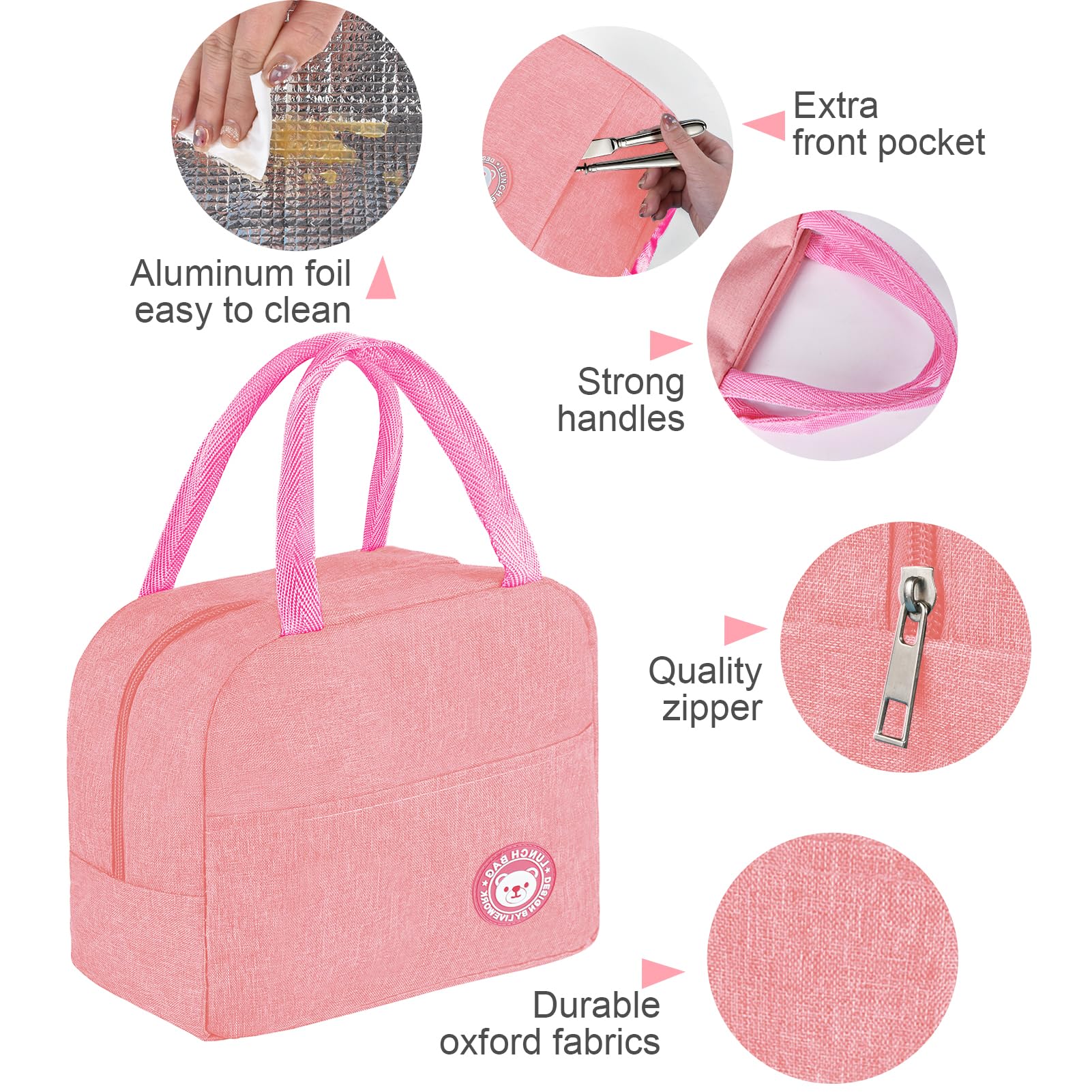 Jewan Piccola Borsa Termica 6L Frigo Porta Pranzo, Borsa per Ufficio, per Escursionismo, Picnic All'aperto, Barbecue (Rosa)