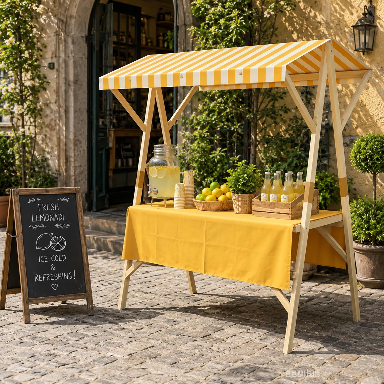 ZDMZR Vendor Stand with Canopy, Portable Food Cart, Display Stand, Market Stall for Farmers Market, Craft Shows(Yellow,150x60x200CM/59x24x79IN)