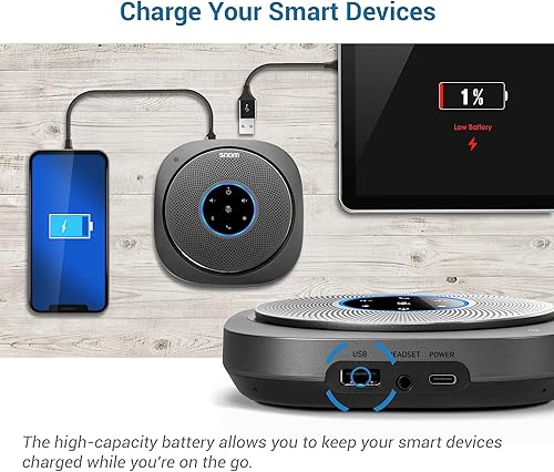 Miniatura 8 de Snom Altavoz de conferencia Bluetooth 5.0 C300 con 6 micrófonos, tiempo de llamada de 24 horas, control por aplicación, USB C, oficina en casa y