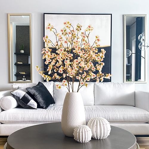 Miniatura 6 de 3 ramas de flor de cerezo de seda, 40.5 pulgadas, tallos largos, arreglos de flores artificiales para jarrón alto, boda, hogar, decoración japonesa,