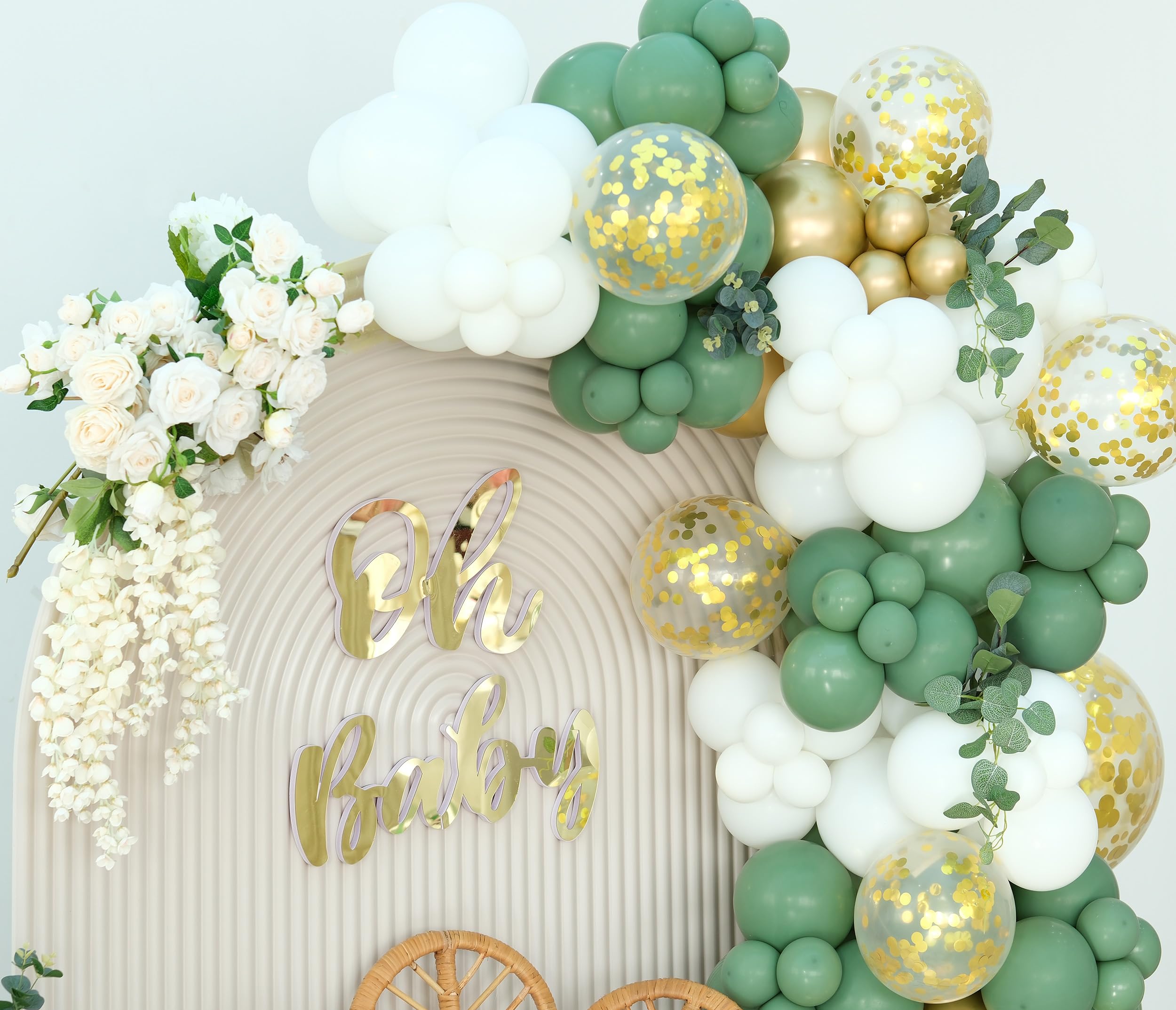 Balloons Garland Arch Kit Sage Green Olive Matte Different Sizes Decor Happy Birthday Party Decorations Oh Baby Shower, Gold Confetti Balloons — Amazon image 4
