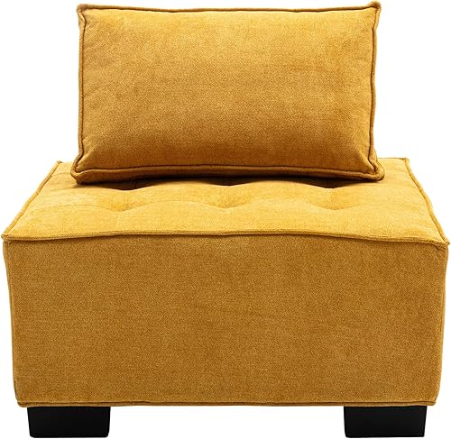 Miniatura 3 de LyuHome Sofá modular moderno con dos cojines de respaldo extraíbles, sofá modular cuadrado para dormitorio, sala de estar, amarillo