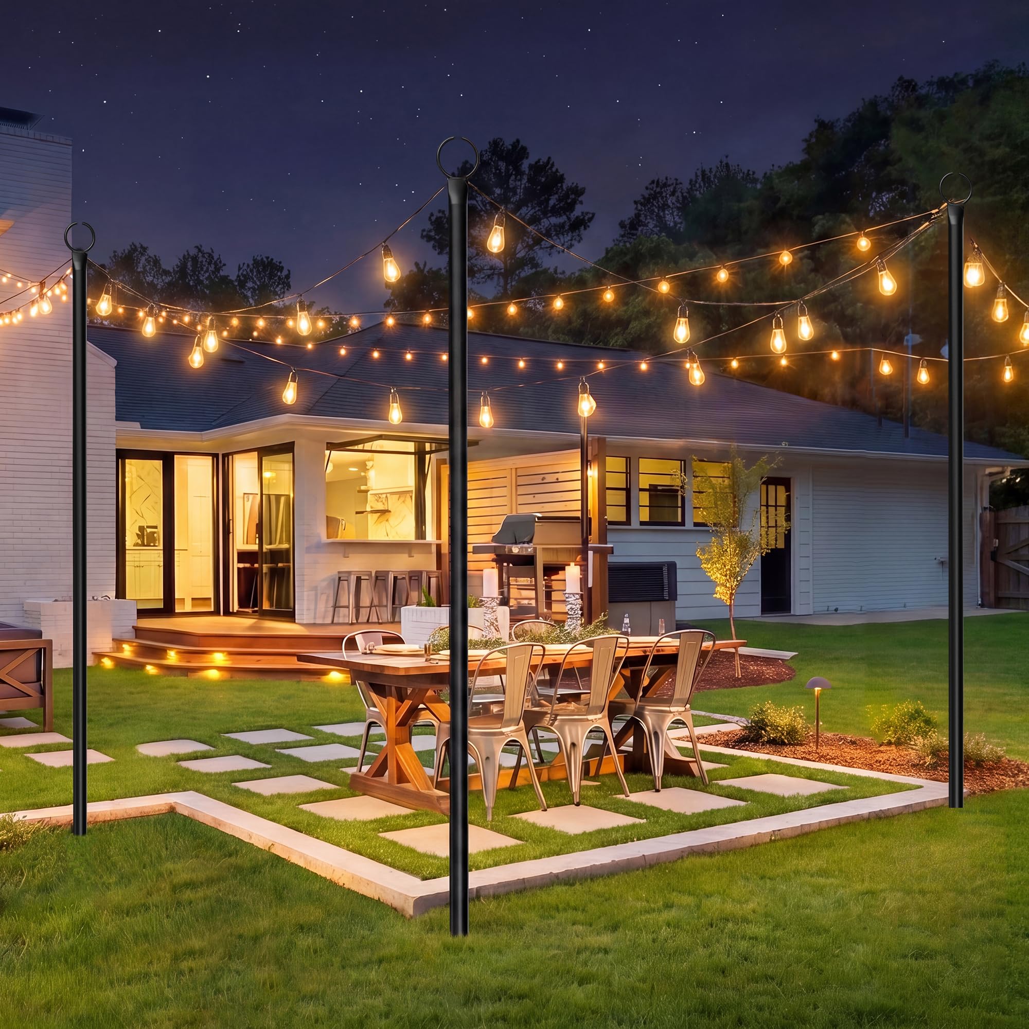 3,2 M Outdoor Stangen Lichterkette Schäferhaken, 2 Pack außen Metall String Light Poles,Lichterkettenstange Garten, Hirtenstab Laternenhalter Dekoration für Hof Bistro Party Familientreffen