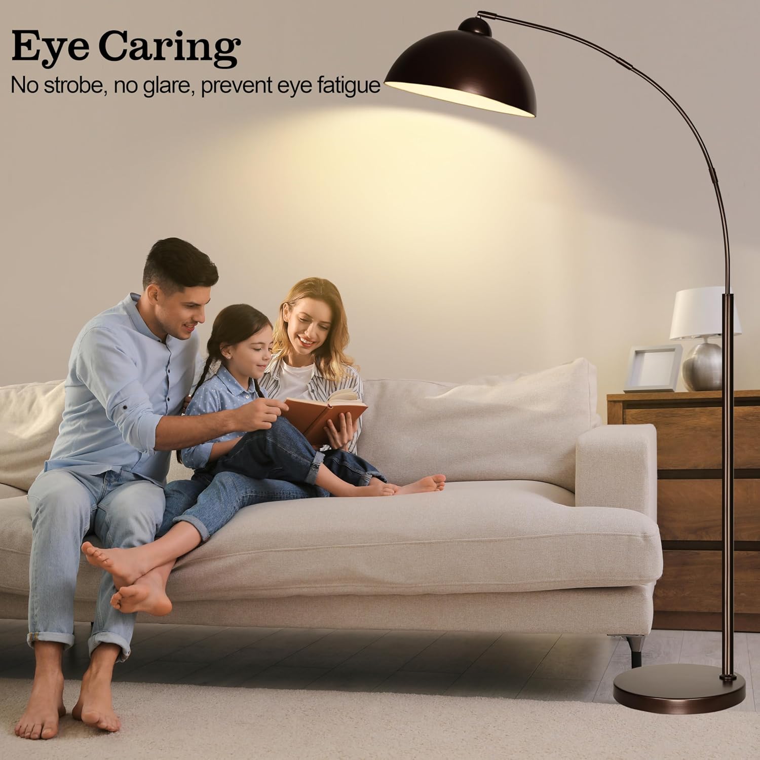 Arc Floor Lamps for Living Room, Modern Tall Lamp with Remote Control and Stepless Dimmable 9W LED Bulb, Over Couch Arched Reading Lamp for Bedroom, Office(Brown)