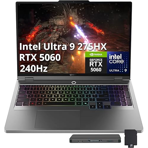 Lenovo Legion 5 16" WQXGA 240Hz Gaming Laptop, Intel Ultra 9 275HX, NVIDIA GeForce RTX 5060 8GB GDDR7, 64GB DDR5, 2TB SSD, 24-Zone RGB Backlit Keyboard, Win 11 Pro, Gray, 512GB Docking Station Set