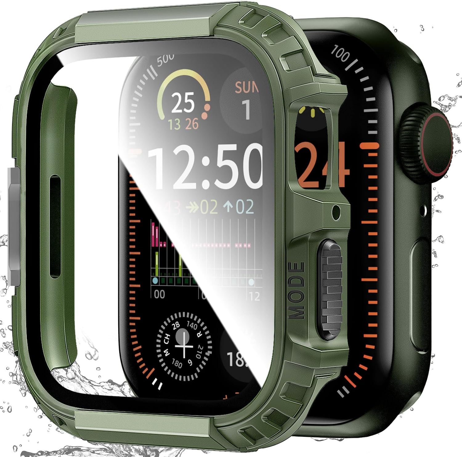 Rugged Waterproof Case for Apple Watch 46mm Series 11 10 with Tempered Glass Screen Protector, Durable Hard PC Bumper Protective Face Cover for iWatch 46 mm Black