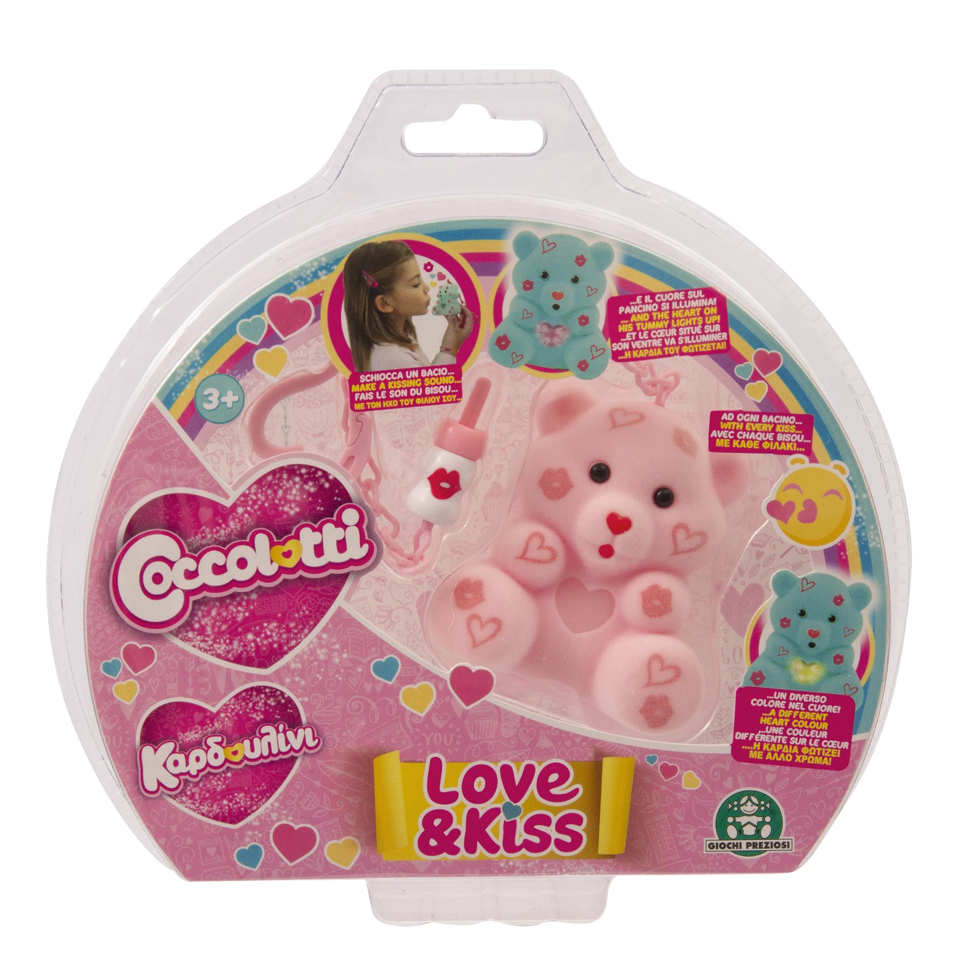 Giochi Preziosi COCCOLOTTI, interaktywny miś, który cię całuje, efekty świetlne, różowy wzór, dla dzieci od 3 lat, CCL093