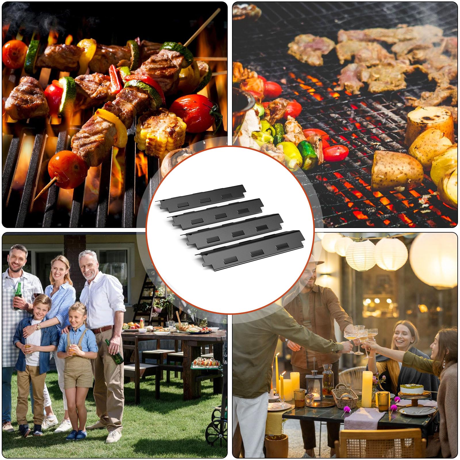 Gardenz 37CM Diffuseur Chaleur Universels,Pièces de Rechange,Compatible avec la Plupart des modèles de Gril à gaz,Plaques chauffantes pour Barbecue (4, Noir)