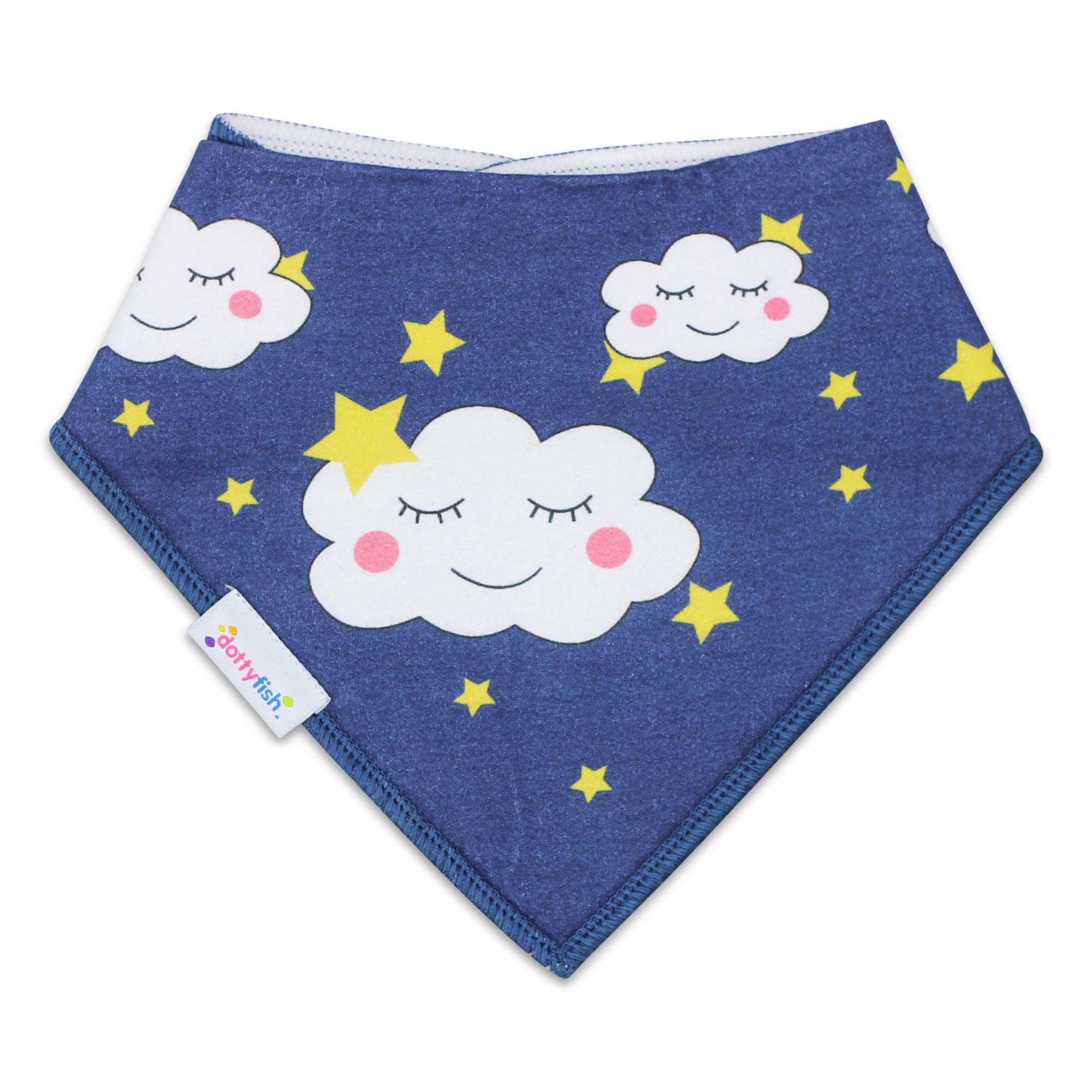 Dotty Fish Baby Bandana Bibs – Organic Cotton Dribble & Teething Bibs with Super Absorbent Fleece Backing, Adjustable Popper Closure, for Newborns & Toddlers – Clouds