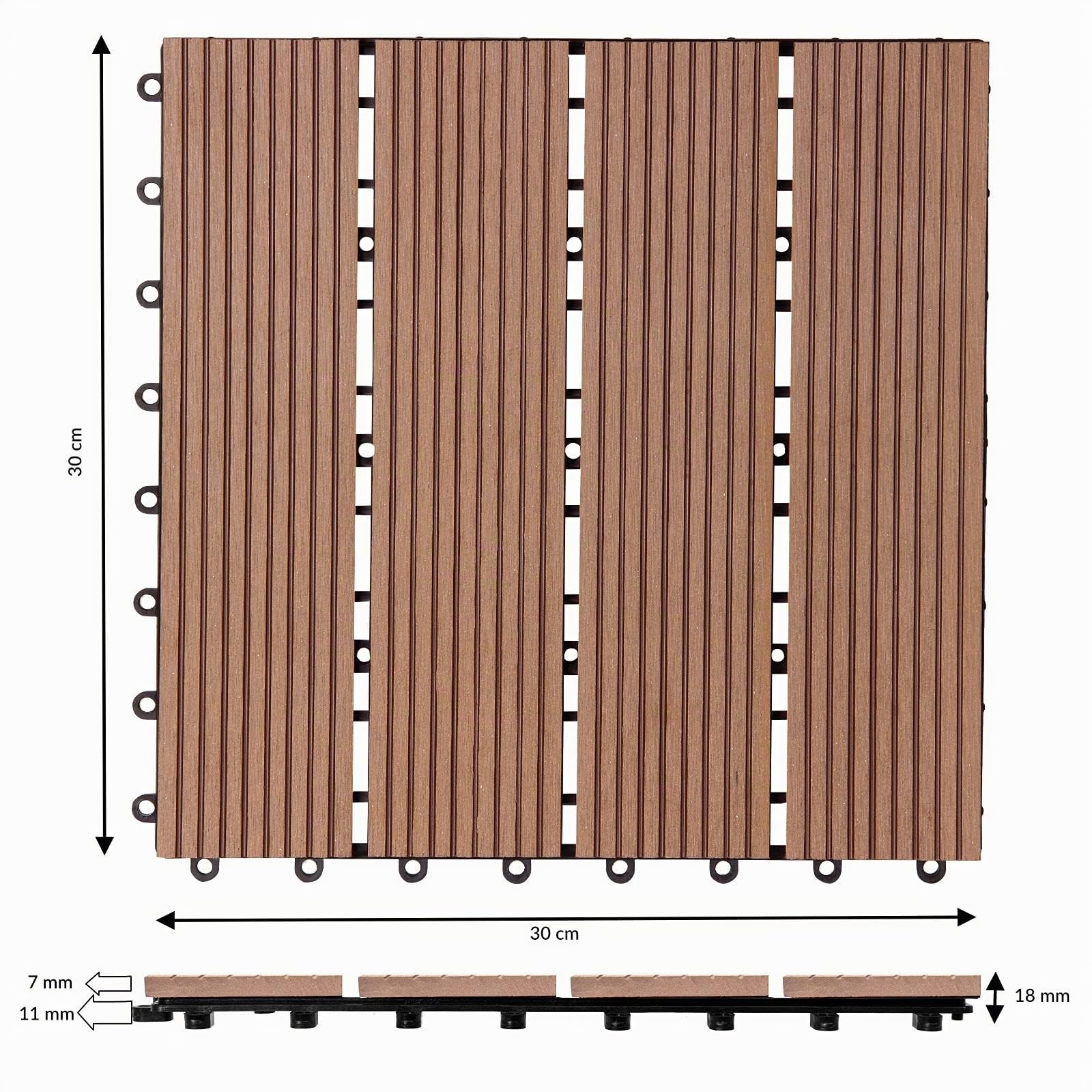 Casaria® 55x Dalles WPC clipsables 30x30cm Dalle terrasse extérieur antidérapant Sol Jardin caillebotis résistant UV intempéries Imitation Bois Composite Balcon Classique Terre Cuite