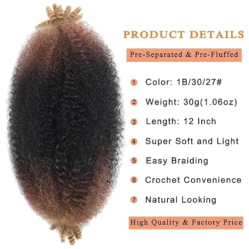 Miniatura 2 de 8 paquetes de cabello trenzado Marley Twist 1B 30 27#, 12 pulgadas, cabello sintético afro Twist preseparado para rastas suaves, cabello de