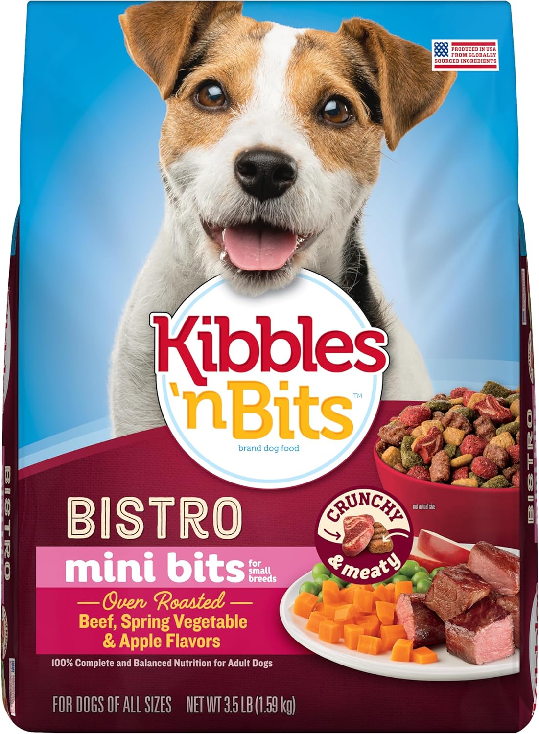 (Best Before:11/11/2025)Kibbles ‘n Bits Bistro Mini Bits Small Breed Dry Dog Food, Oven Roasted Beef, Spring Vegetable and Apple Flavors for Adult Dogs, 3.5 lb. Bag (Pack of 4) Beef, Vegetable & Apple 56 Fl Oz (Pack of 4)