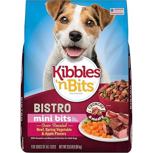 Kibbles ‘n Bits Bistro Mini Bits Small Breed Dry Dog Food, Oven Roasted Beef, Spring Vegetable and Apple Flavors for Adult Dogs, 3.5 lb. Bag (Pack of 4)