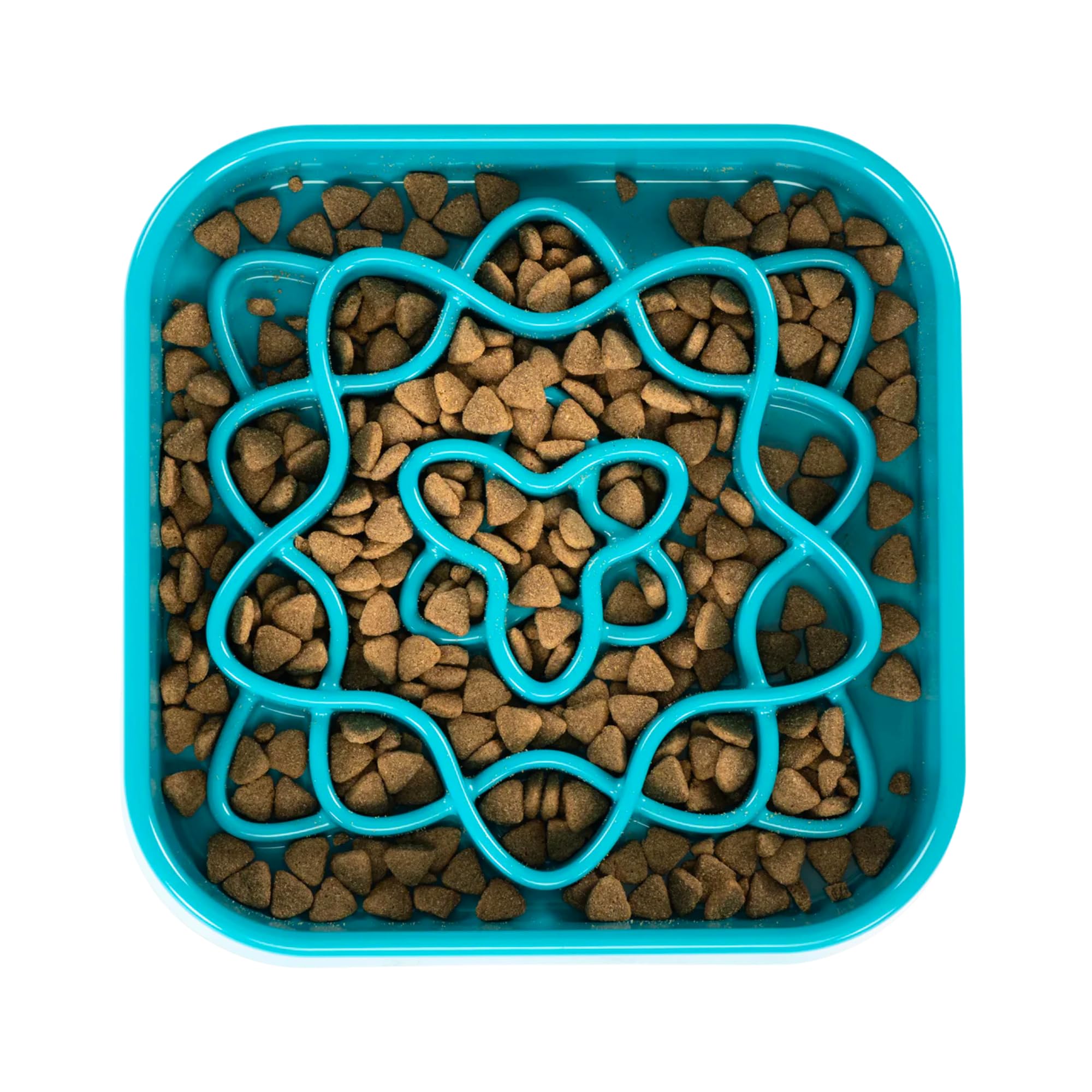 Messy Mutts Interactive Square Slow Feeder | Blue (8 Cup) | 11” x 11” Square Puzzle Slow Feeder for Dogs | Enrichment Food Dish for Slow Eating,