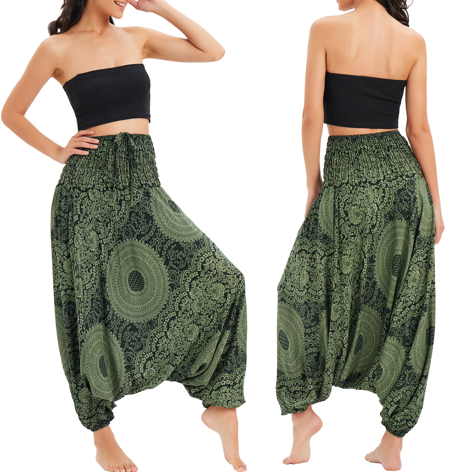 Pantalon de pêcheur Sarouel pour Femmes, Combinaison à Motifs, épaules dénudées, Barboteuse Baggy, Taille Haute, Pantalon Confortable, Plage d'été