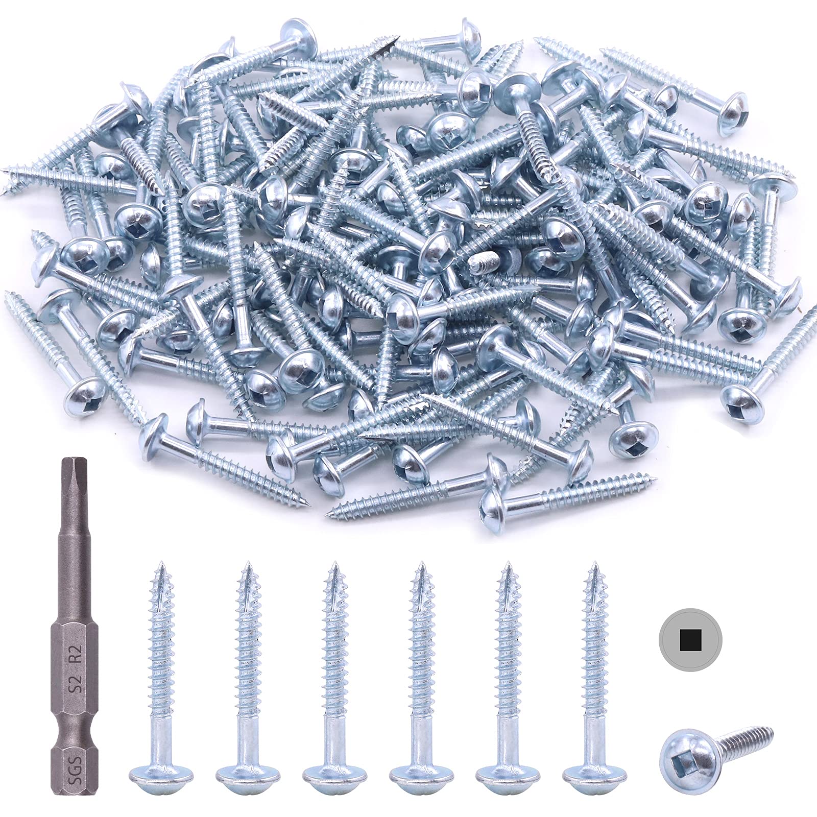Hilitchi #8 Alloy Steel Zinc Pocket Hole Screws Weather Resistant Square Drive Screw Wood Screws with Square Drive (1 1/4 Inch Fine Thread-280PCS)